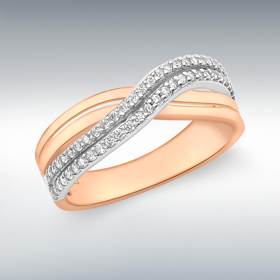 9ct Rose Gold CZ 3.5mm Double-Crossover Ring