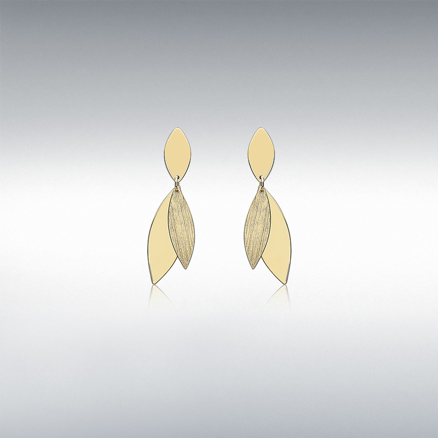 9ct Yellow Gold 6.5mm x 30mm Polished and Satin Triple-Ellipses Drop Earrings 