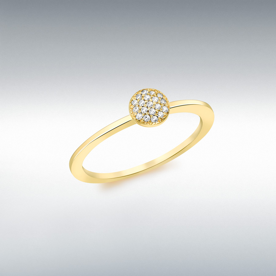 9ct Yellow Gold 0.05ct Pave Set Diamond Round Shaped Ring