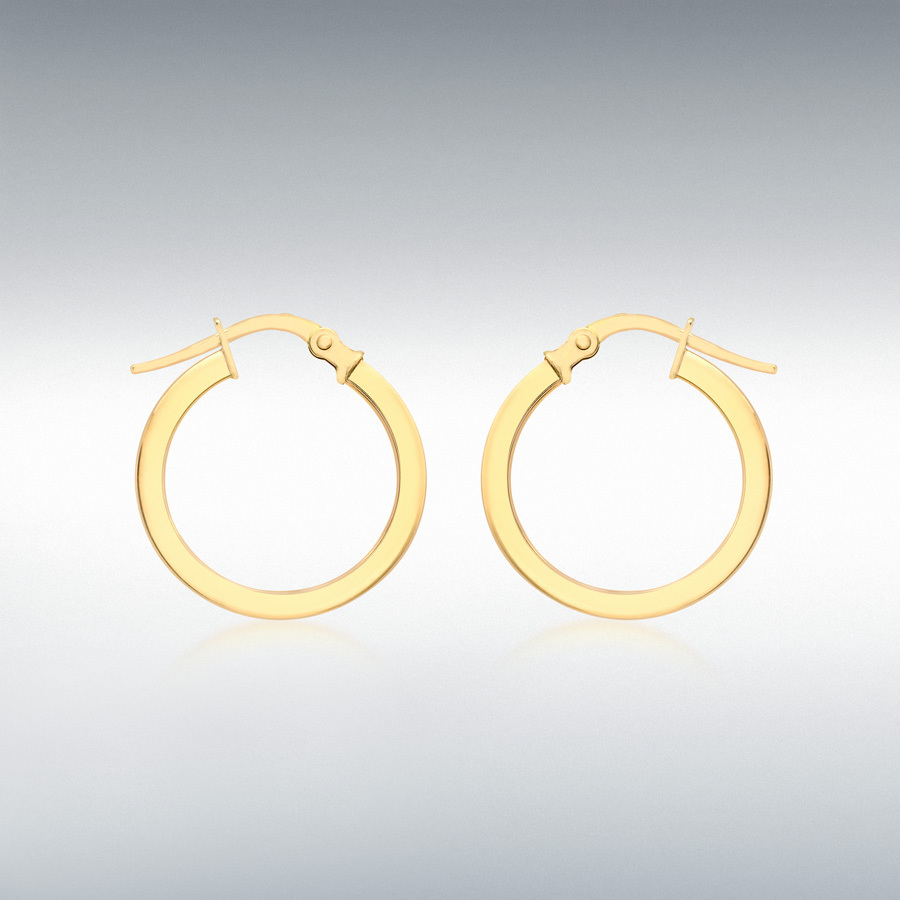 9ct Yellow Gold 2mm Square-Tube 16mm Round Hoop Creole Earrings