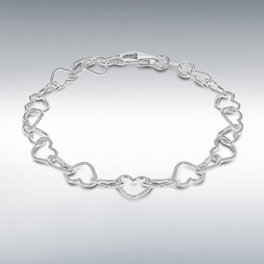 Sterling Silver 7.5mm x 5.5mm Open-Heart-Link Bracelet 15cm/6