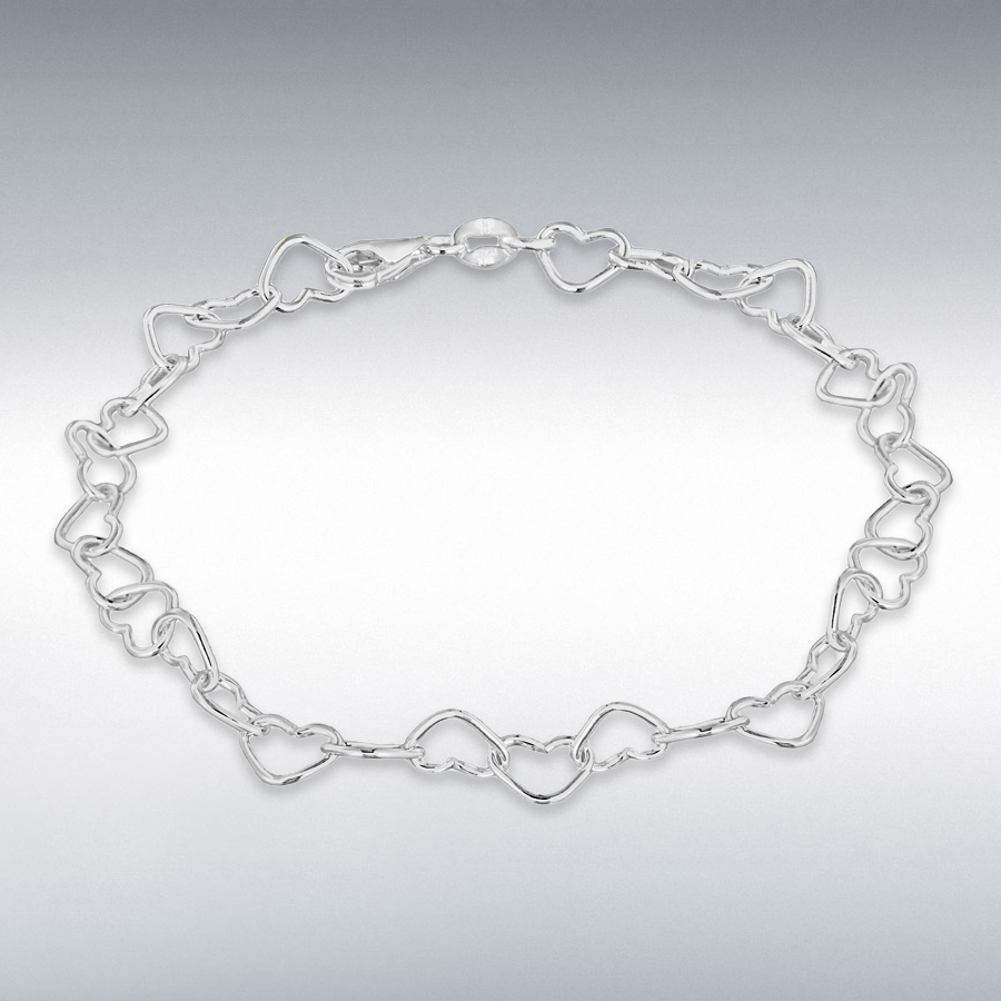 Sterling Silver Rhodium Plated Open-Heart-Link Bracelet 19cm/7.5''
