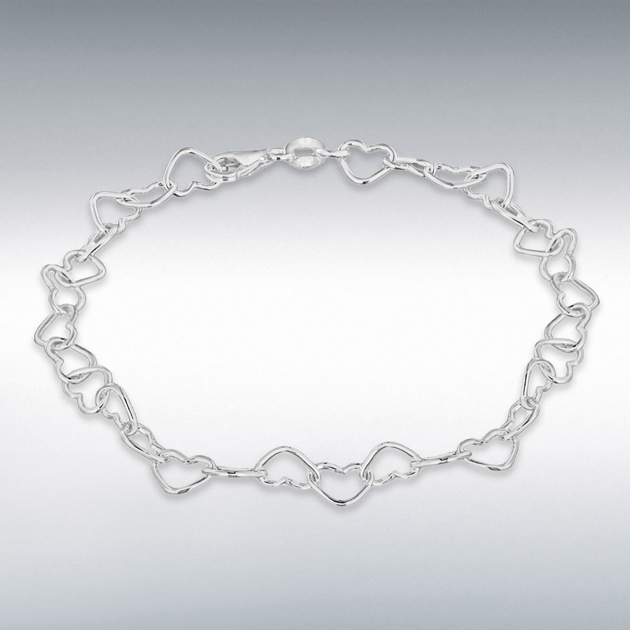 Sterling Silver Rhodium Plated Open-Heart-Link Bracelet 19cm/7.5