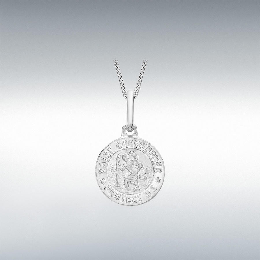 9ct White Gold 12mm x 19.5mm St Christopher Round Satin Pendant