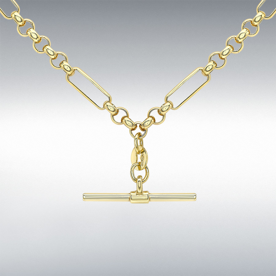 9ct Yellow Gold 24.8mm x 1.7mm T-Bar Figaro Belcher Chain Albert-Clasp Necklace 46cm/18
