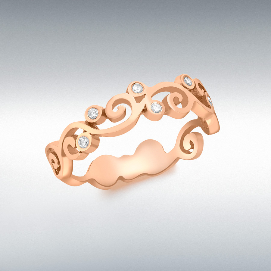 9ct Rose Gold 0.05ct Diamond 5mm Swirl Band Ring