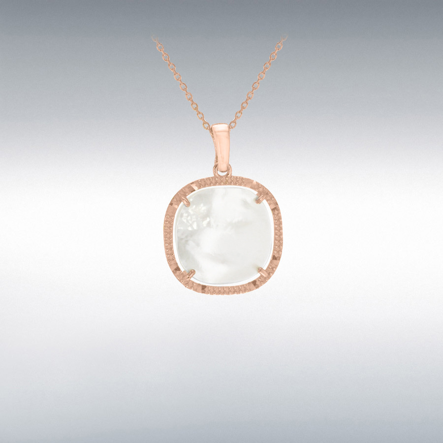 Sterling Silver Rose Gold Plated Square Mother of Pearl Adjustable Necklace 41cm/16"-43cm/17"