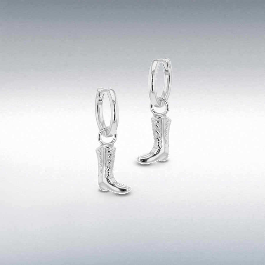 Sterling Silver Rhodium Plated Cowboy Boot Hoop Earrings