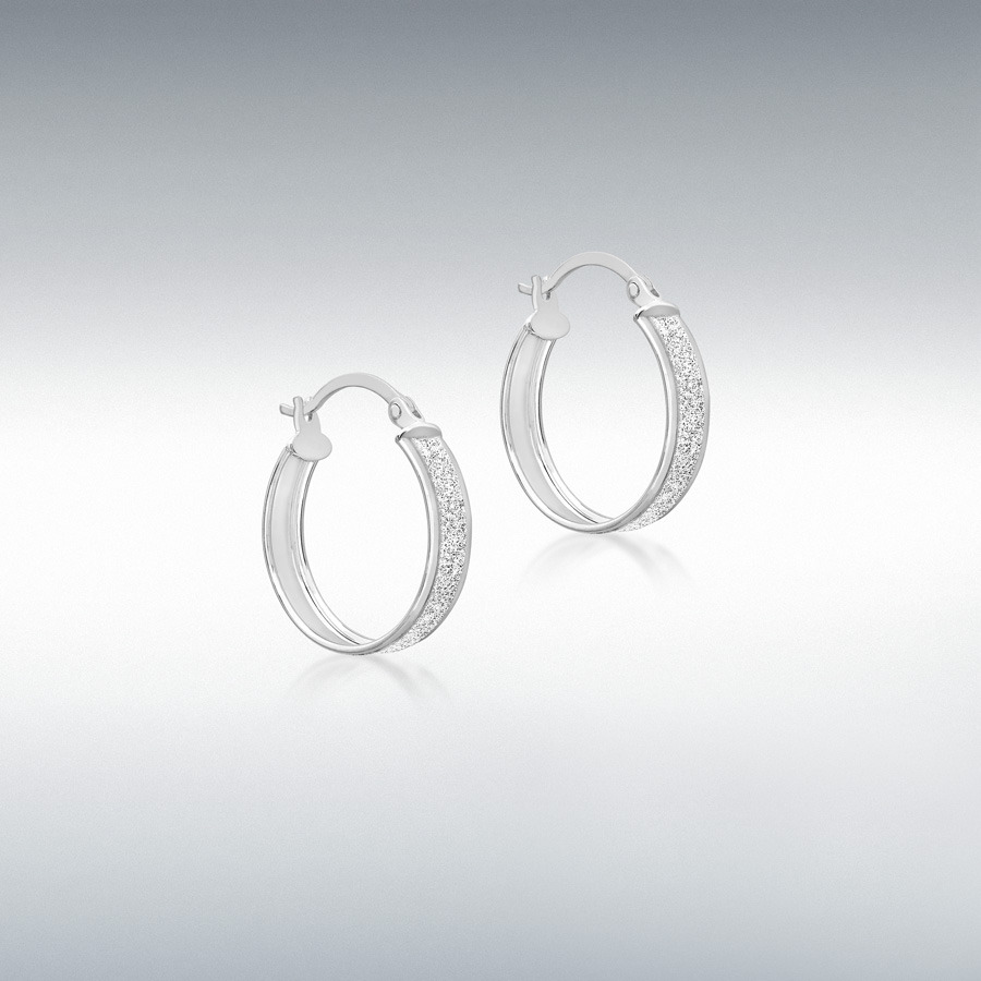 9ct White Gold 4mm Tube 19mm Stardust Creole Earrings