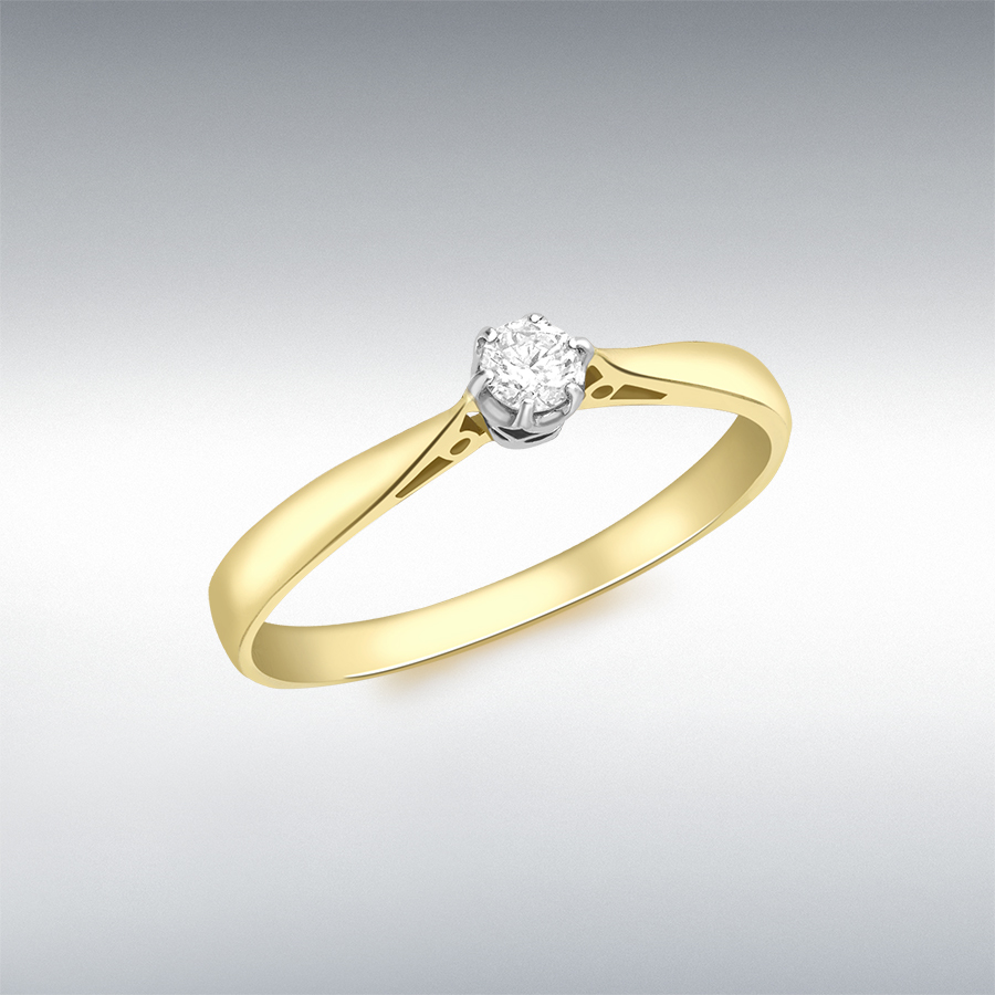 18ct Yellow Gold 0.10ct Diamond Claw Set Solitaire Ring