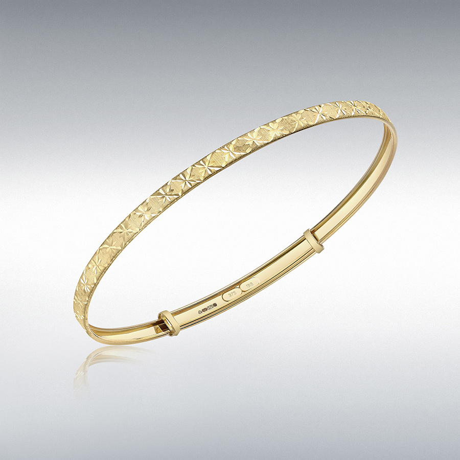 9ct Yellow Gold Diamond Cut Star-Pattern Expandable Bangle