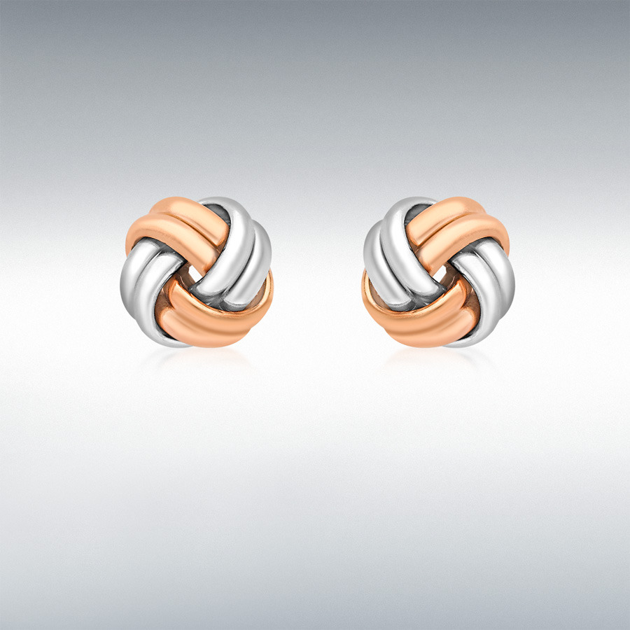 9ct 2-Colour Gold 9mm Knot Stud Earrings