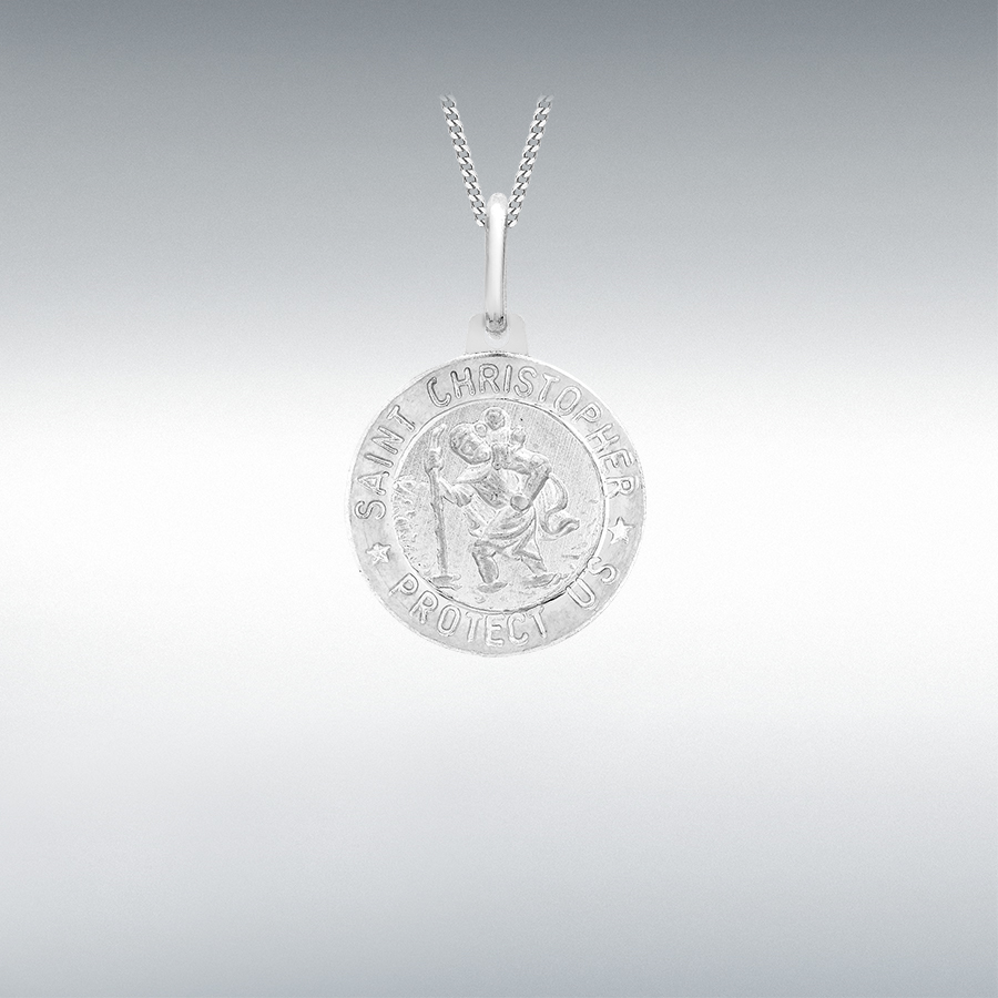 9ct White Gold 15mm x 23mm St Christopher Round Satin Pendant