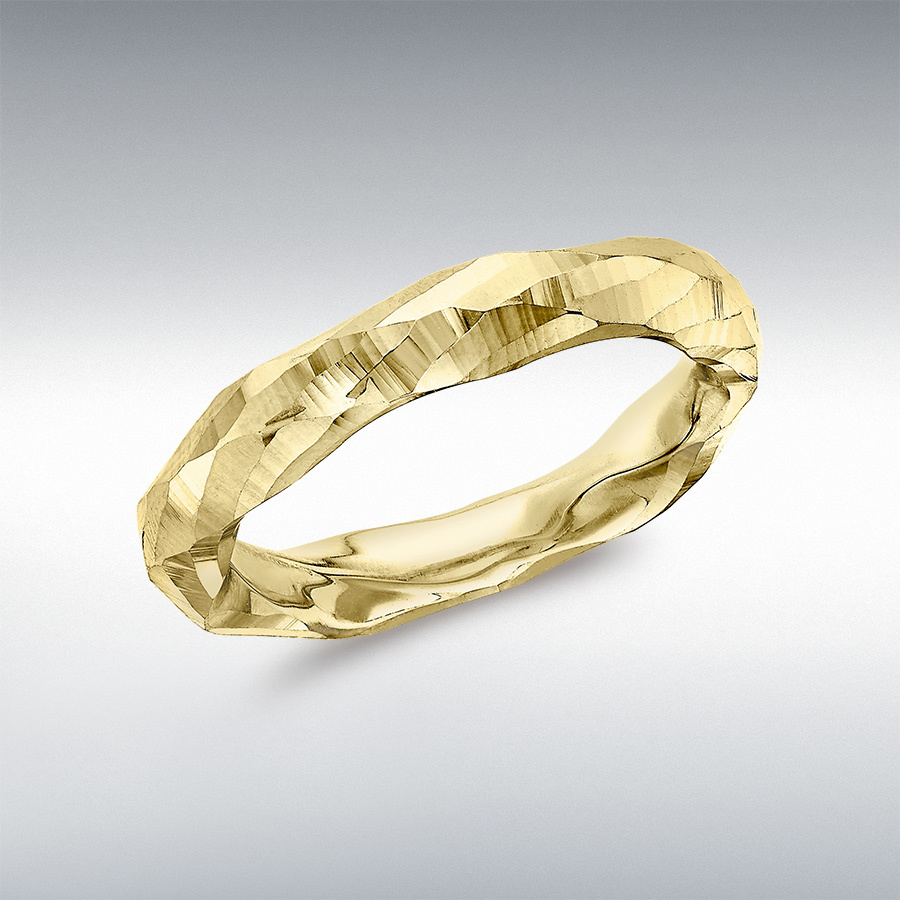 9ct Yellow Gold 3.5mm Diamond Cut Faceted Ring