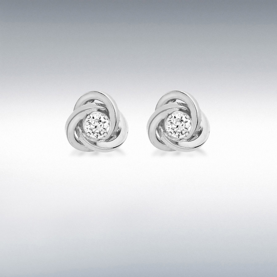 Sterling Silver 2.5mm CZ 7mm Knot Stud Earrings