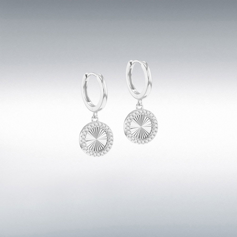 Sterling Silver Rhodium Plated 1mm CZ Rainbow Circle Hoop Earrings