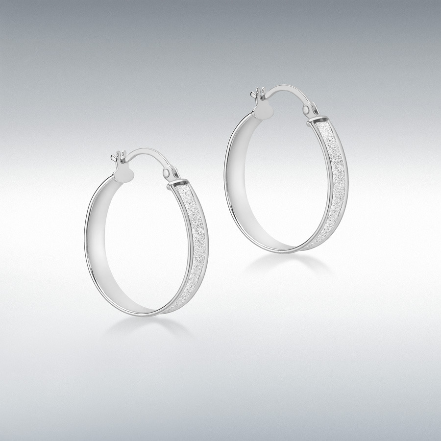 9ct White Gold 4mm Tube 22mm Stardust Round-Hoop Creole Earrings