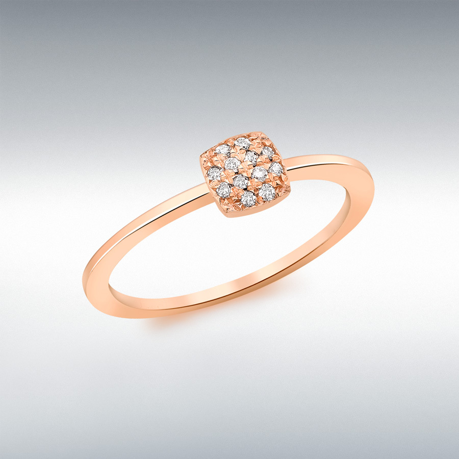 9ct Rose Gold 0.05ct Cushion Pave Set Diamond Ring