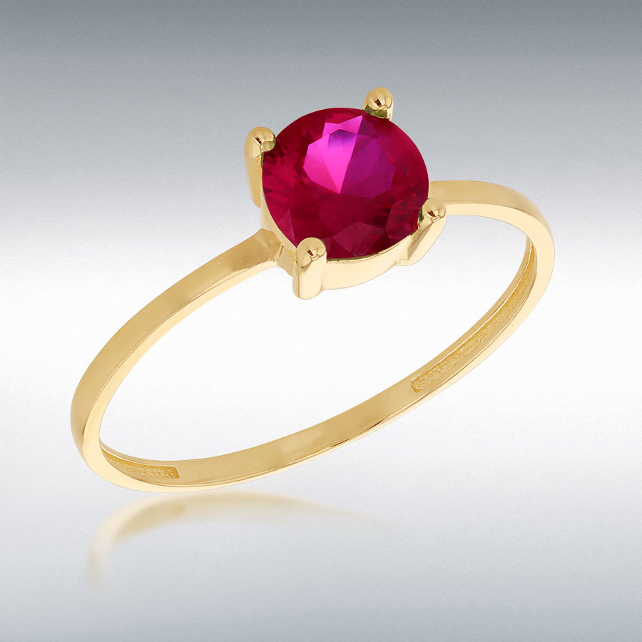 9ct Yellow Gold 6mm Red Round Cut CZ Solitaire Ring