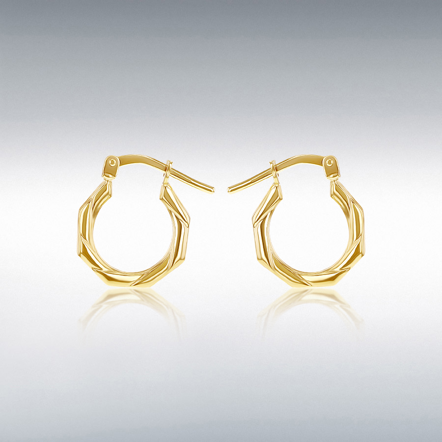 Sterling Silver 9ct Bonded Octagon Twisted Creole Earring