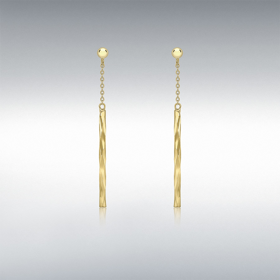 9ct Yellow Gold 3mm x 41.5mm Chain and Faceted Bar Drop Earrings