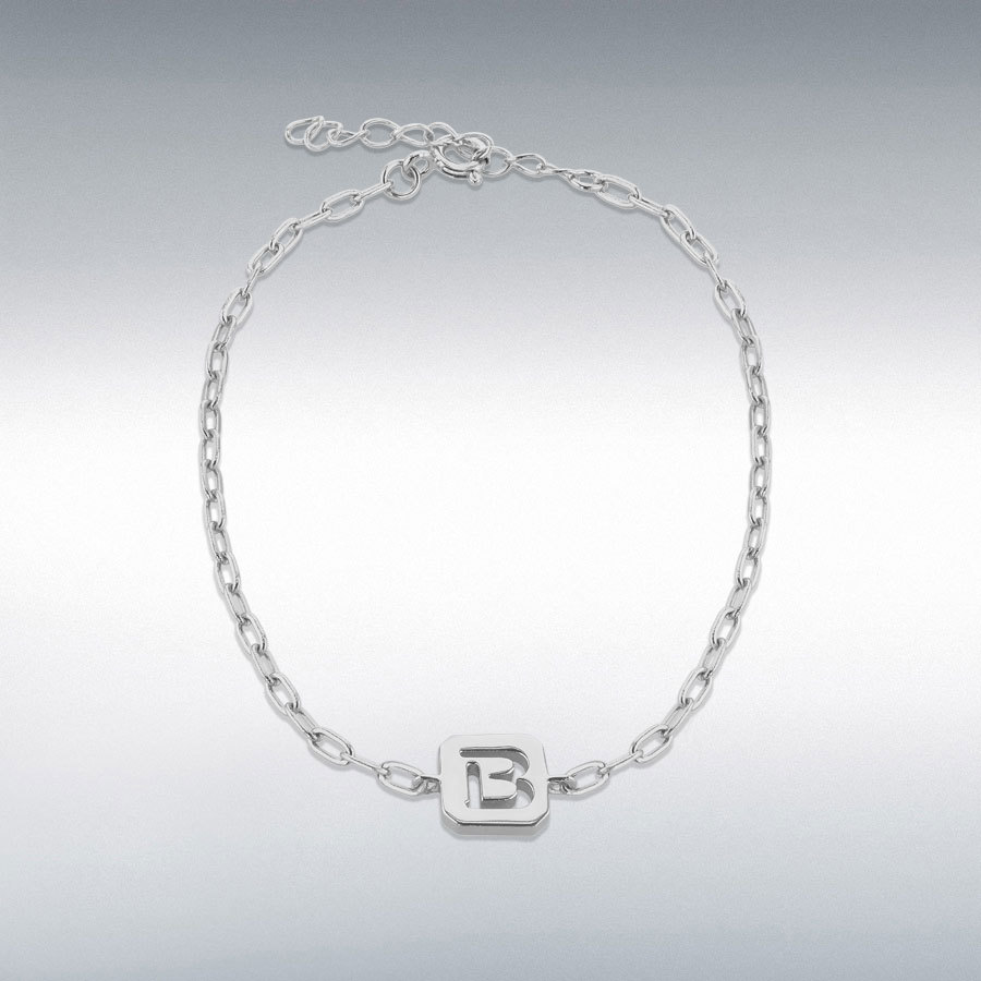 Sterling Silver 8mm x 9mm Initial 'B' Initial Bracelet 17cm/6.7"-20cm/8"