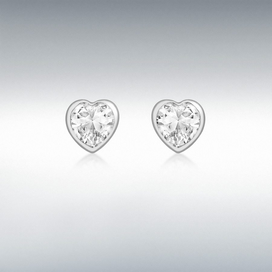 9ct White Gold CZ 5mm x 5mm Heart Stud Earrings