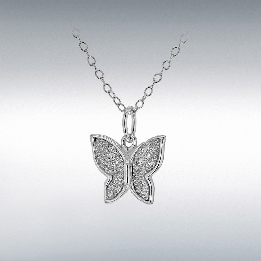 Sterling Silver Rhodium Plated 11.5mm x 13.5mm Stardust Butterfly Necklace 42cm/16.5"-44.5cm/17.5"