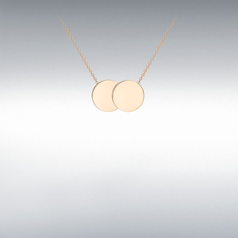 9ct Rose Gold 16.8mm x 10mm Double-Disc Adjustable Necklace 41cm/16"-43cm/17"