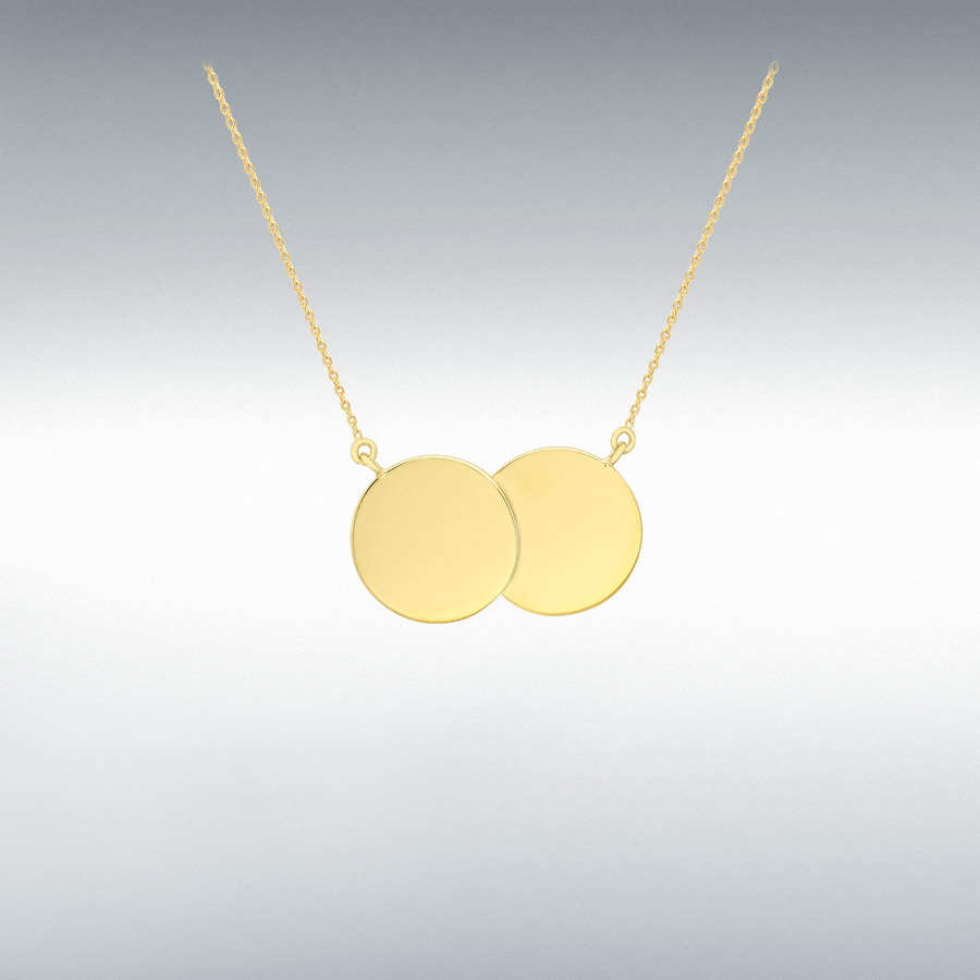 9ct Yellow Gold 26mm x 15mm Double-Disc Adjustable Necklet 41cm/16"-43cm/17"