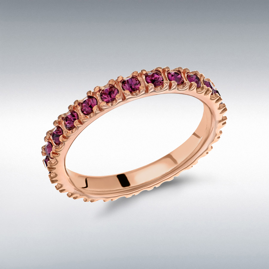 Sterling Silver Rose Gold Plated Amethyst Crystal 3mm Band Stacking Ring