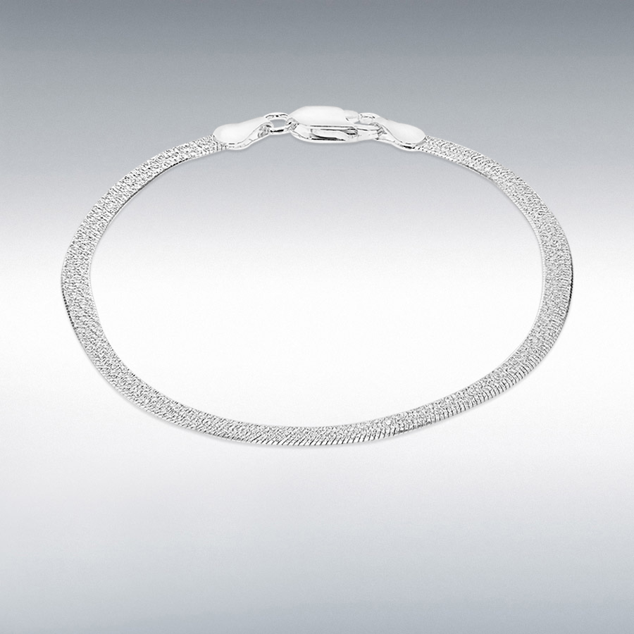 Sterling Silver 3.3mm Textured Herringbone Bracelet 18cm/7"