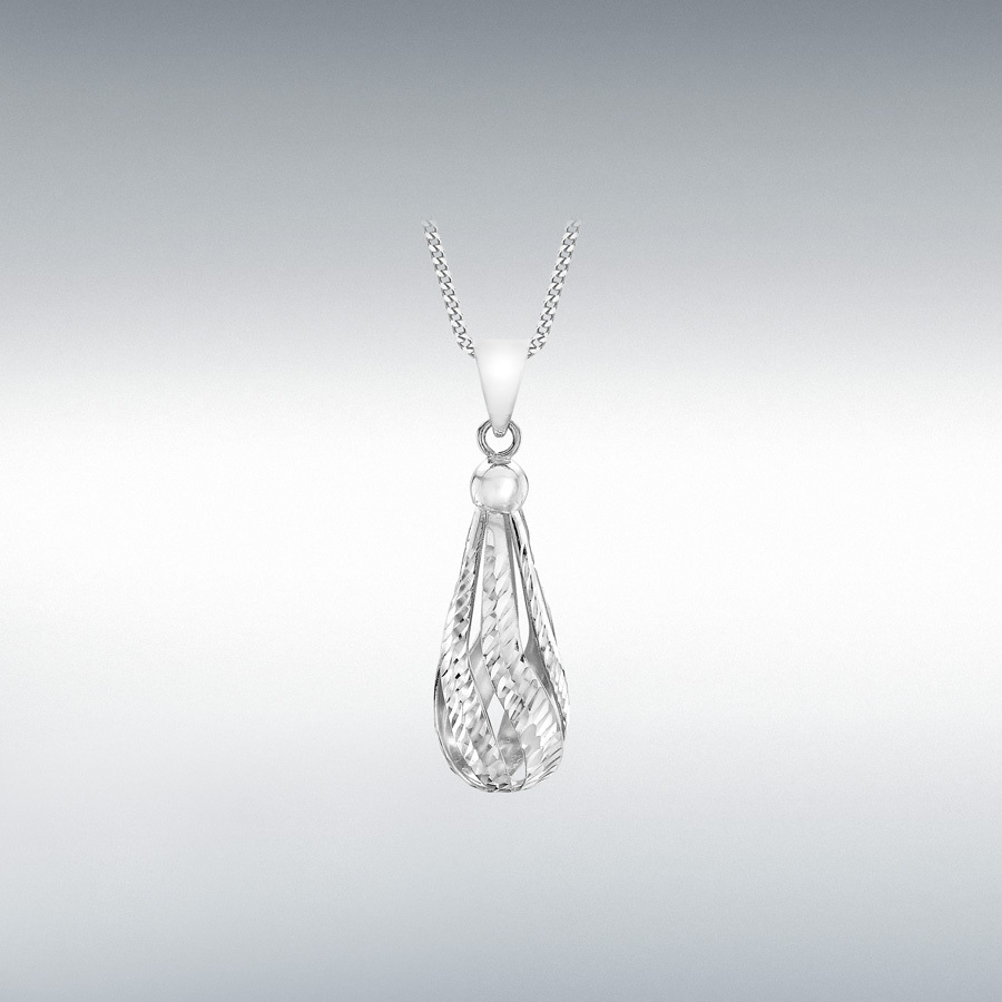 9ct White Gold 8mm x 20mm Diamond Cut Teardrop Pendant