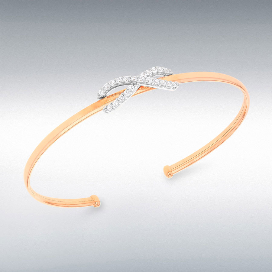 9ct 2-Tone Gold CZ 'Figure 8' Torque Bangle