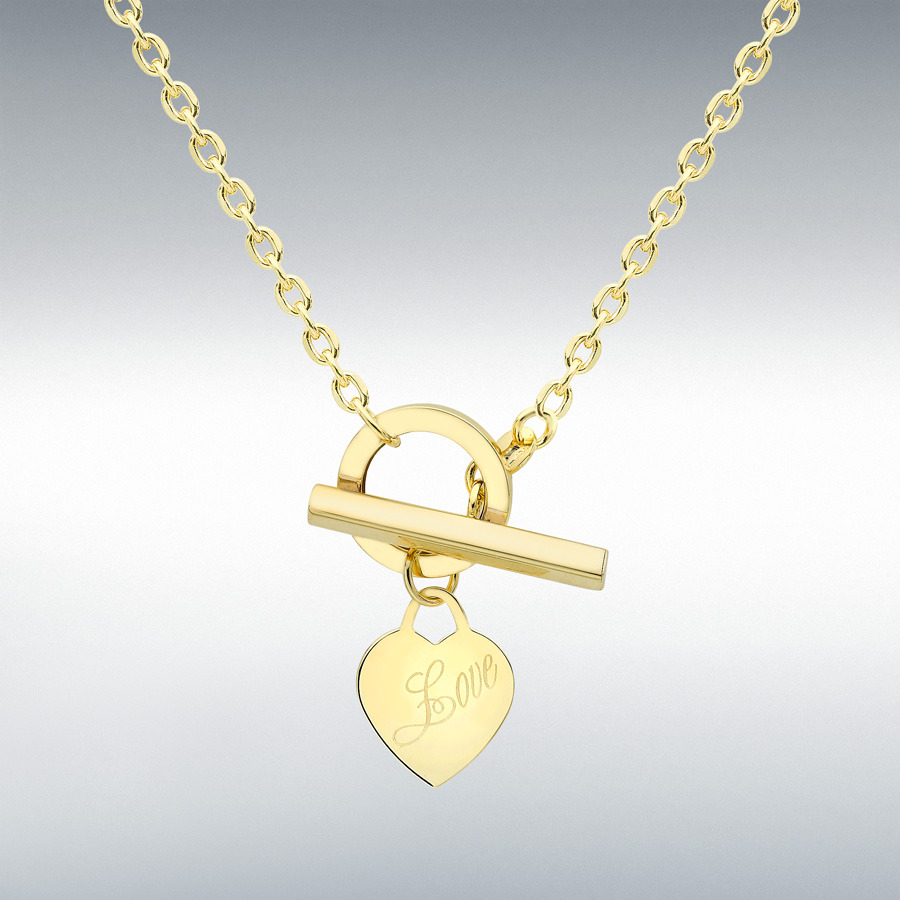 9ct gold t on sale bar heart necklace