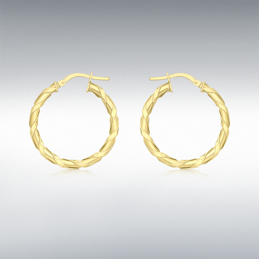 9ct Yellow Gold 25mm Twist Hoop Creole Earrings