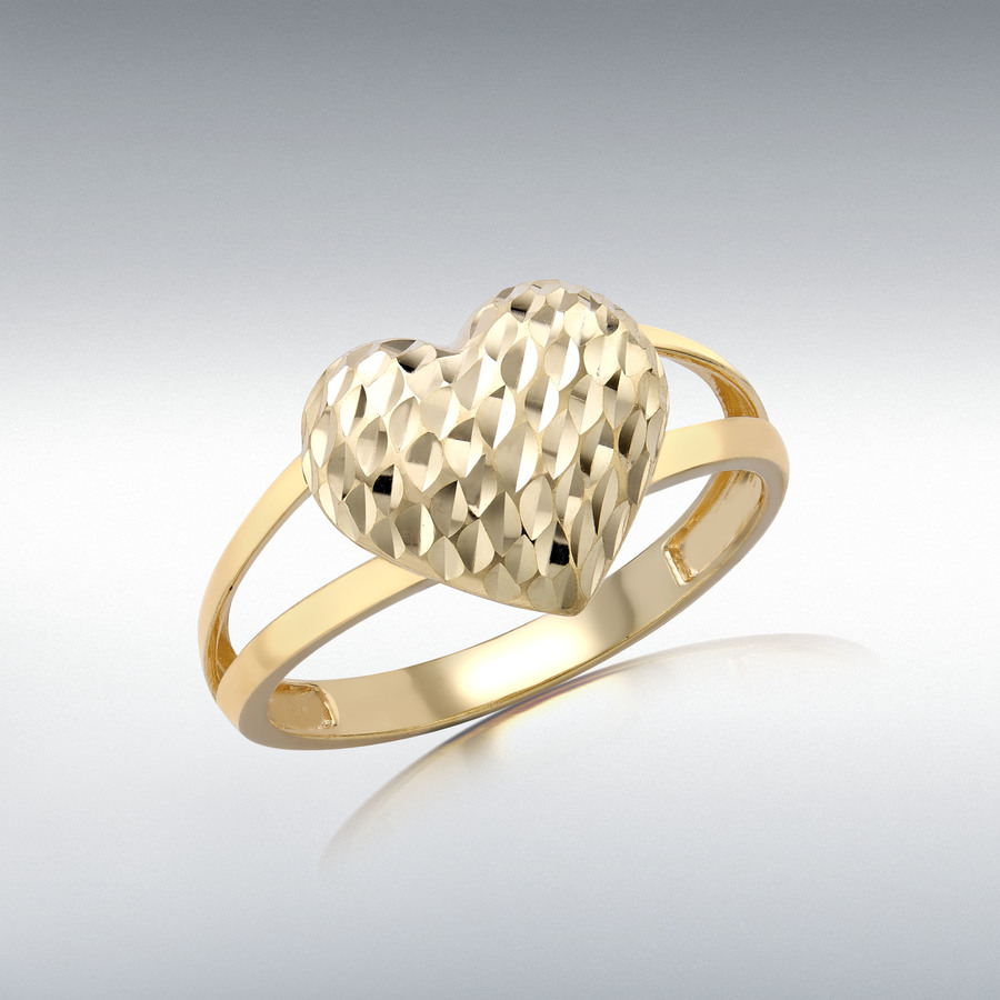 9ct Gold Diamond Cut Heart Shape Ring