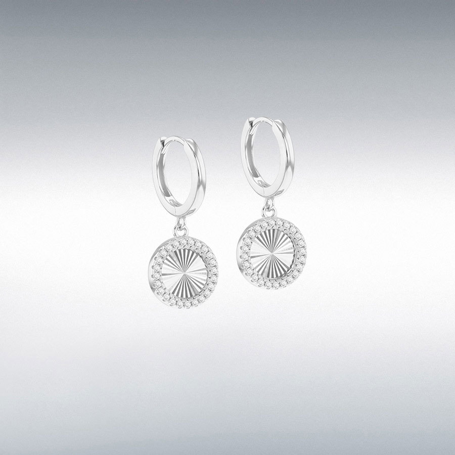 Sterling Silver Rhodium Plated 1mm CZ Rainbow Circle Hoop Earrings