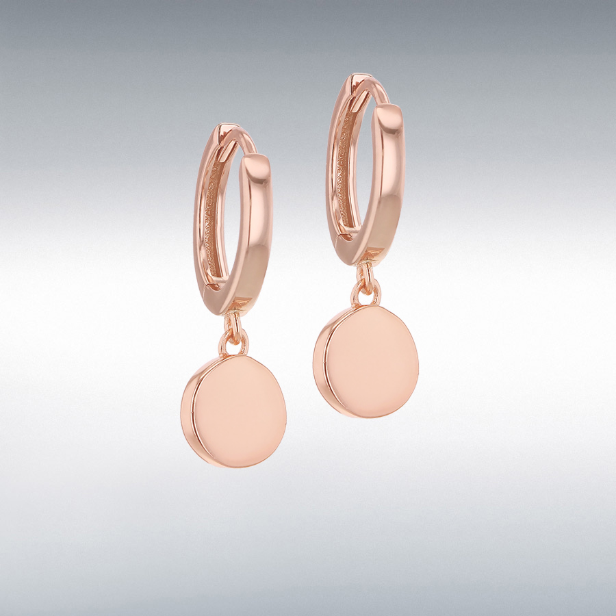 Sterling Silver Rose Gold Plated 7mm x 22.5mm Disc and Hoop Creole Earrings