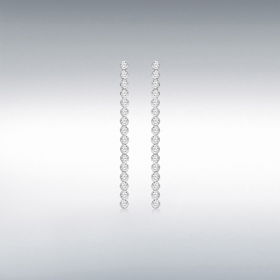 Sterling Silver White CZ 2.5mm x 39mm Drop Earrings