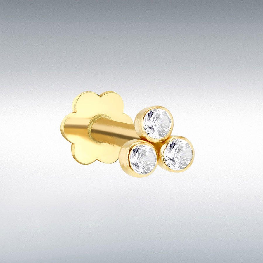 9ct Yellow Gold Trinity with CZs Labret Stud Earring