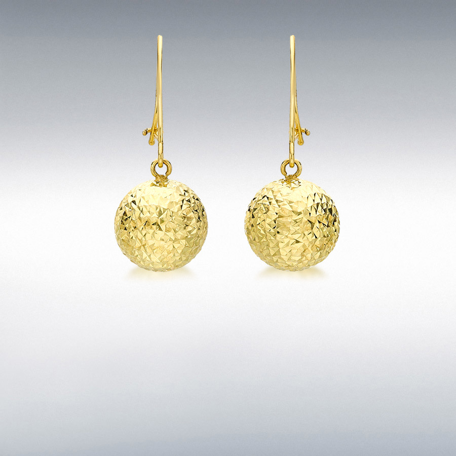 10ct Yellow Gold 10mm Diamond Cut Ball Drop Earrings