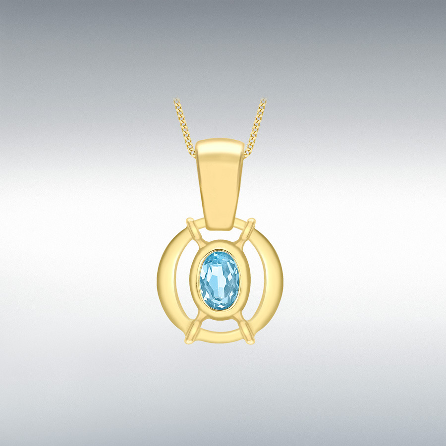 9ct Yellow Gold Blue Topaz 11mm x 18mm Pendant