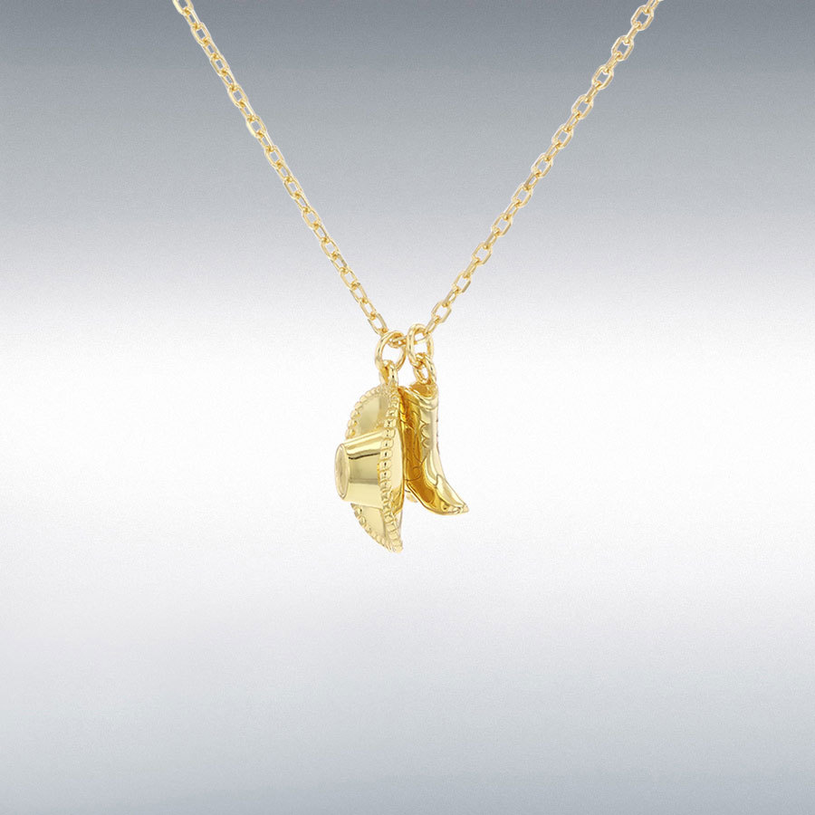 Sterling Silver Gold Plated Cowboy Boot and Hat Adjustable Necklace 41cm/16" + 3cm/1"