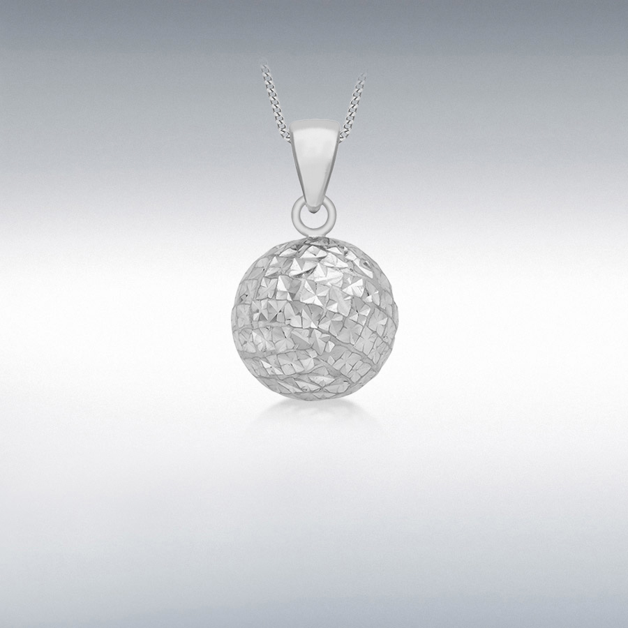 10ct White Gold 10mm Diamond Cut Ball Pendant