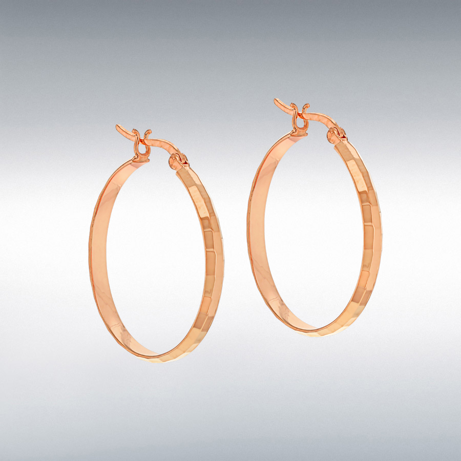 Sterling Silver Rose Gold Plated 3mm Tube 30mm Diamond Cut Hoop Creole Earrings