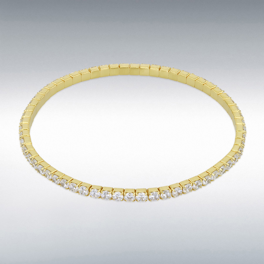 Sterling Silver Gold Plated 3mm White CZ Stretch Bracelet 17cm/7"-20cm/8"