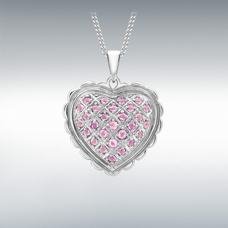 18ct White Gold Pink Sapphire 21mm x 26mm Scallop-Edge Heart Pendant