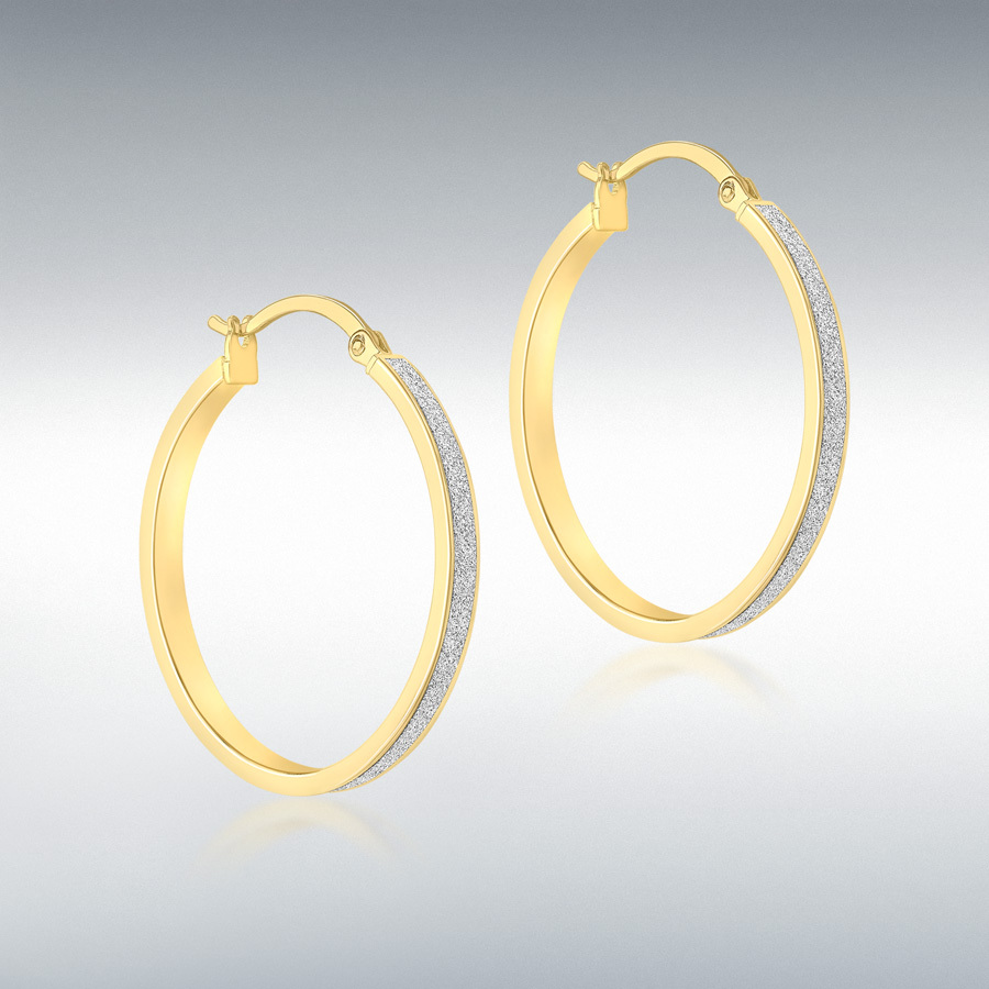 9ct Yellow Gold 3mm Tube 33mm Stardust Creole Earrings