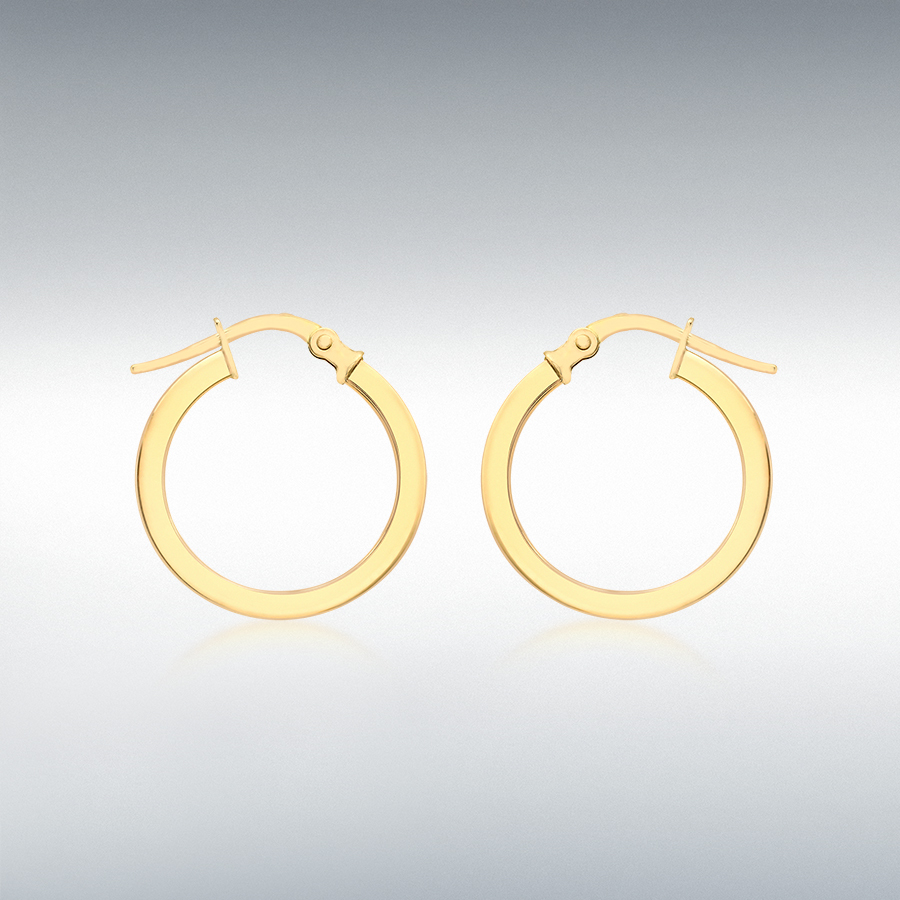 18ct Yellow Gold 2mm Square-Tube 16mm Round Creole Earrings